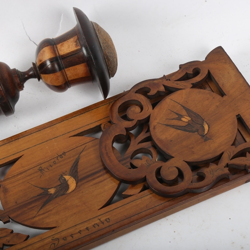 305 - 19th century rosewood table-mounted sewing pin cushion, Sorrento adjustable book rack, boxwood cover... 