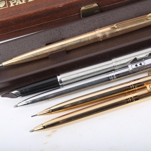 310 - Various pens, including Parker gold plated set, Paper Mate Powerpoint set etc