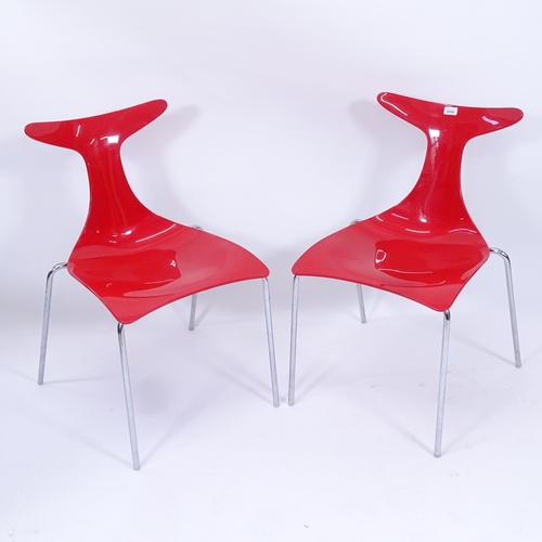 2006 - A pair of red DELFY dining chairs by Gino Carollo for Ciacci Kreaty, with impressed maker's mark