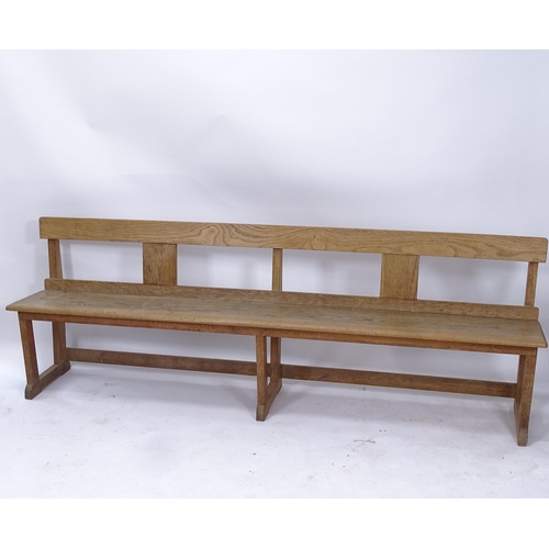 2012 - A Vintage oak station bench, L213cm, H73cm, seat height 42cm and seat depth 31cm