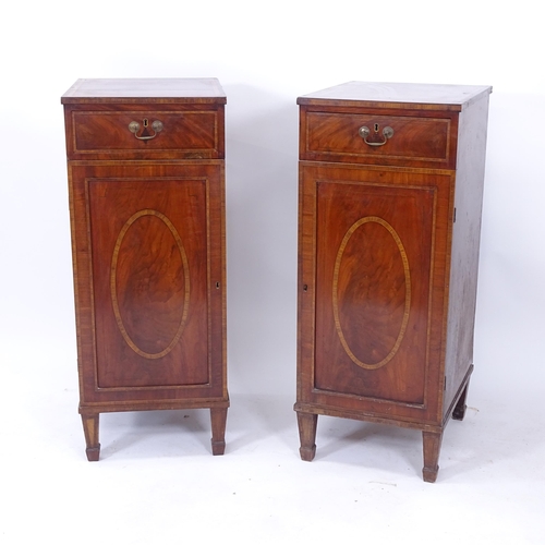 2014 - A pair of 19th century mahogany and satinwood-banded side cabinets, with single drawer and panelled ... 