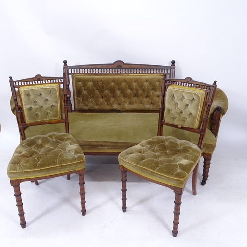 2019 - A late Victorian walnut and ebony upholstered 7-piece parlour suite