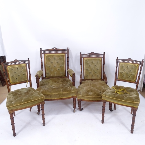 2019 - A late Victorian walnut and ebony upholstered 7-piece parlour suite