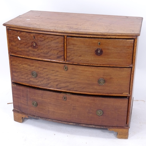 2028 - A 19th century mahogany bow-front 4-drawer chest, W94cm, H80cm, D56cm