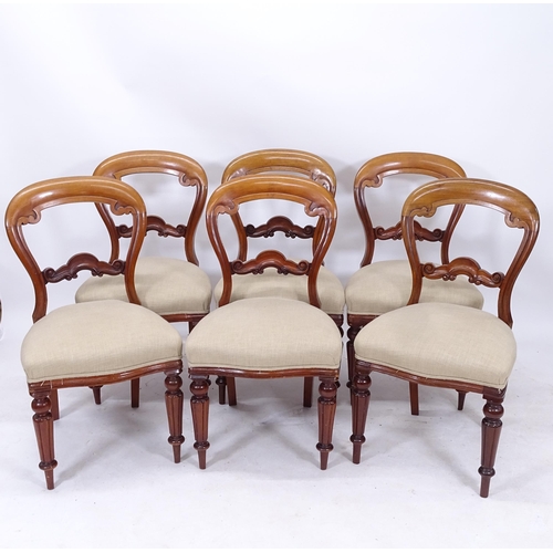 2071 - A set of 6 reproduction mahogany balloon-back dining chairs on fluted legs