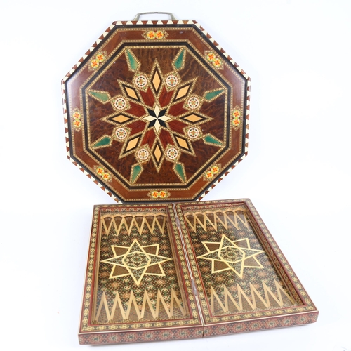 598 - Moorish folding games box, and similar 2-handled tea tray (2)