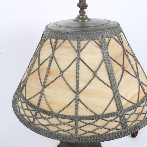 347 - A Tiffany style marbled leadlight glass and brass table lamp and shade, overall height 50cm