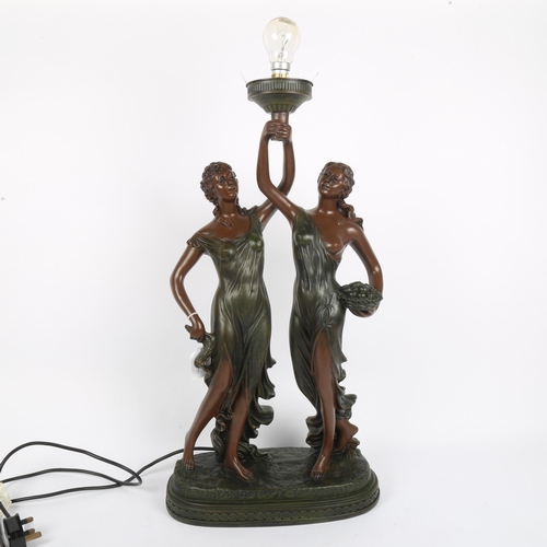 357 - A large patinated composition figural table lamp, height 63cm