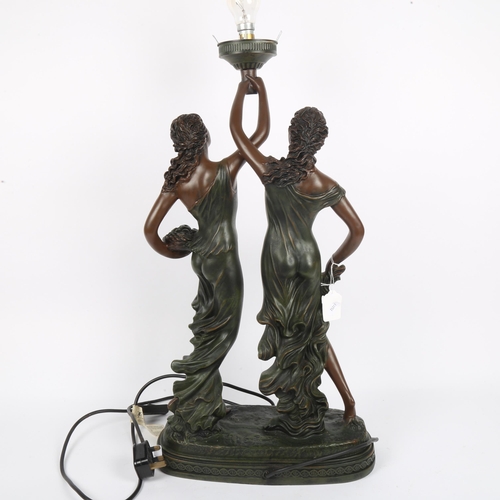 357 - A large patinated composition figural table lamp, height 63cm