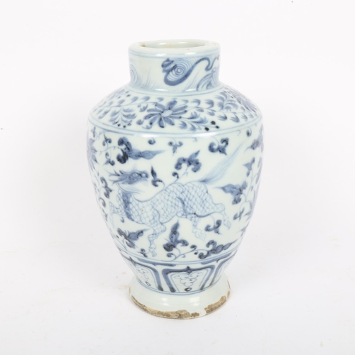 358 - A Chinese blue and white pottery vase, height 18cm