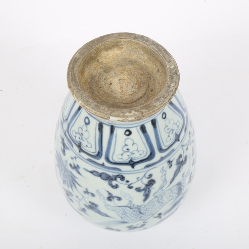 358 - A Chinese blue and white pottery vase, height 18cm