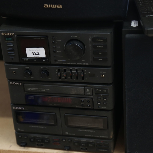 422 - SONY - a Vintage stacking Hi-Fi system, a pair of bookshelf speakers, and Aiwa centre speaker