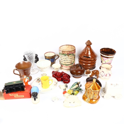 430 - Various ceramics, including Royal Doulton Flambe ducks, Crested Ware morning dip wagon, Sunderland l... 