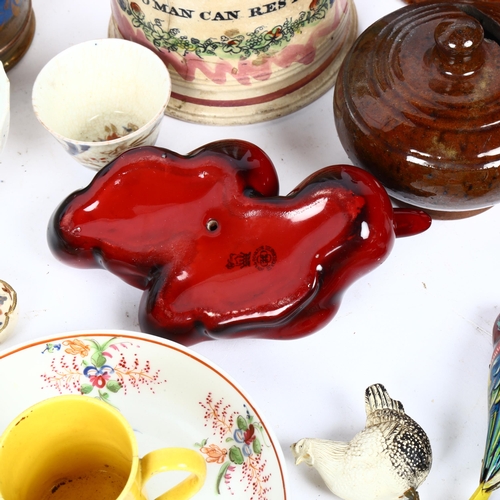 430 - Various ceramics, including Royal Doulton Flambe ducks, Crested Ware morning dip wagon, Sunderland l... 