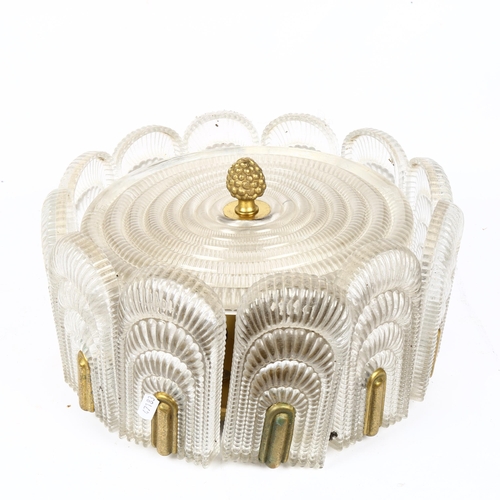 441 - A heavy Art Deco moulded glass ceiling light fitting, diameter 33cm, height 17cm