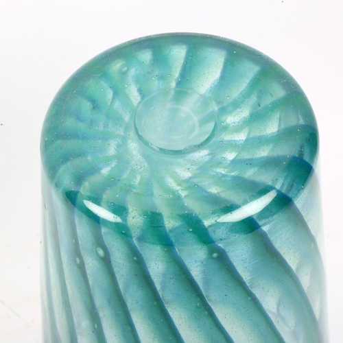 534 - A large blue/green Studio glass vase, unsigned, height 22cm