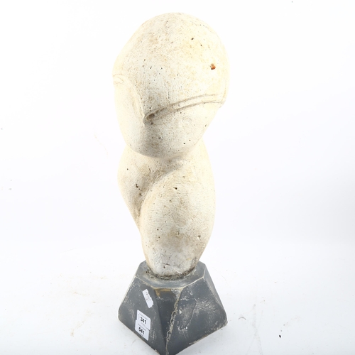 541 - A large modernist hand carved stone bust sculpture, indistinct signature on base, overall height 52c... 