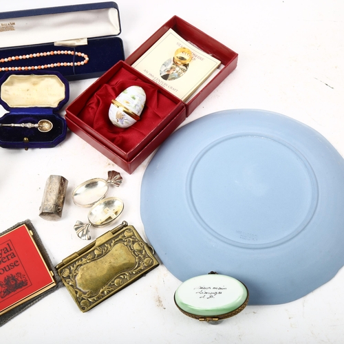 544 - Various collectables, including Staffordshire Enamels eggbox, novelty sweet pillbox, hexagonal silve... 