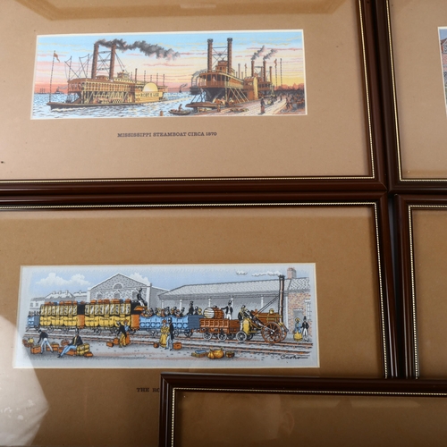 546 - 7 boxed Cashs miniature woven silk pictures, including Thames barges, Union Pacific, rocket etc, ove... 