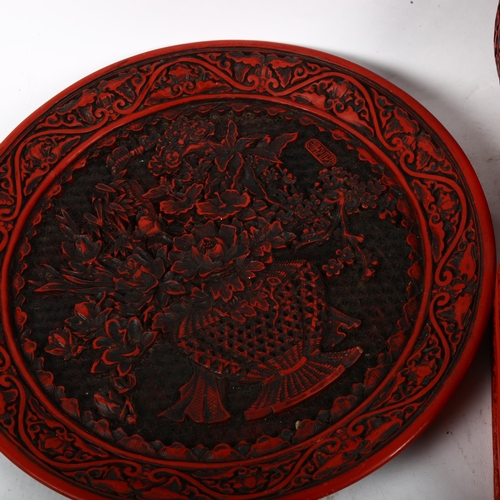 549 - Various Chinese cinnabar resin items, including boxes and plates (5)