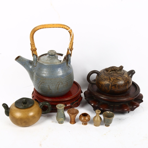 553 - Studio pottery teapot, Chinese lizard teapot, miniature ceramics etc