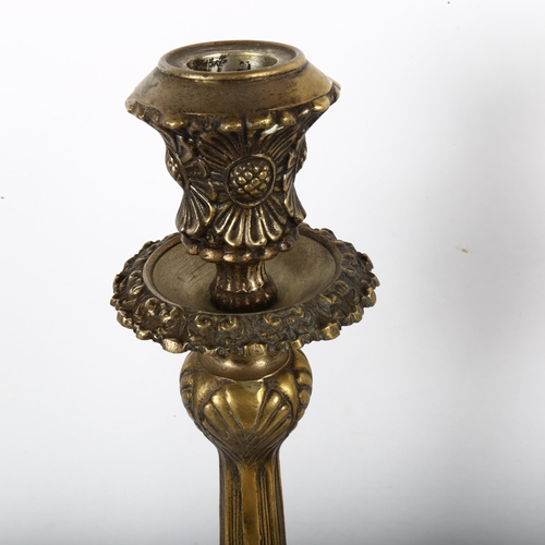 560 - A large pair of silver plate on brass table candlesticks, height 50cm