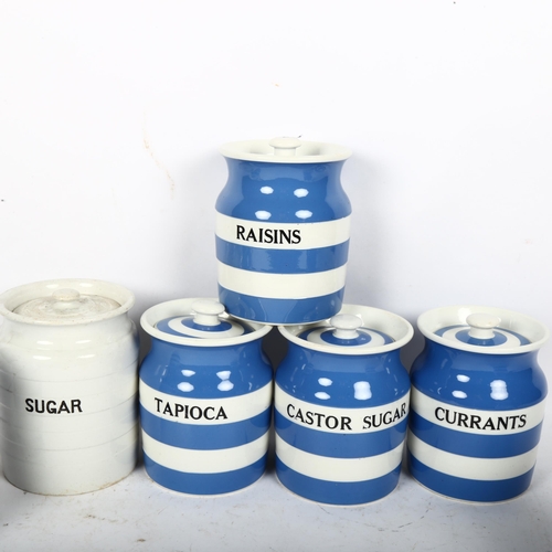 594 - 6 T G Green & Co Limited Cornish kitchenware blue and white storage jars, and another similar white ... 