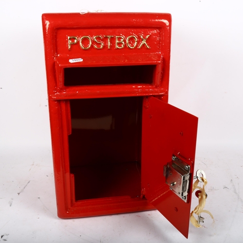 595 - A modern red cast-iron and aluminium postbox, height 44cm