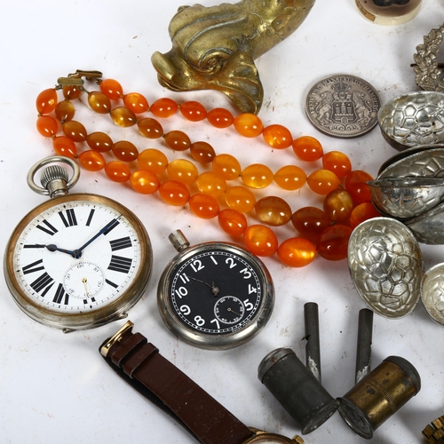 606 - Various collectables, including Cameron military badge, turned wood peppermill, wristwatches etc (bo... 