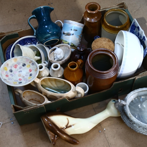 632 - A quantity of various ceramics, including table centre urn, storage jars etc (boxful)