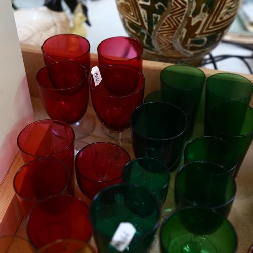 655 - Various cranberry and Bristol green Antique glassware