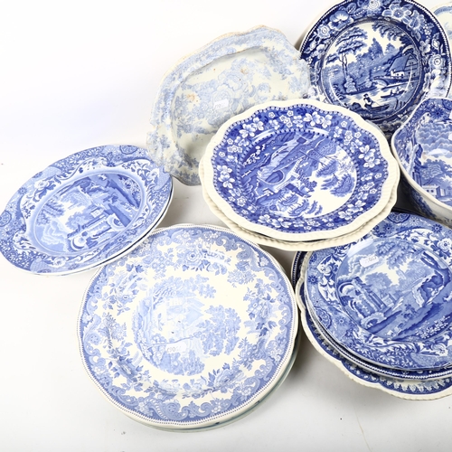 698 - Victorian and other blue and white china, including Spode bowl, 23.5cm across