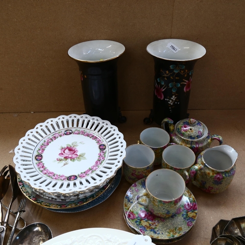 699 - A pair of vases, decorative plates, plated servers etc