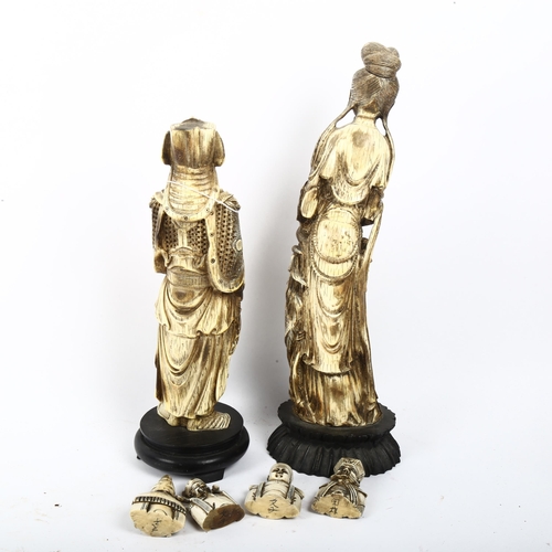 716 - 2 composition Oriental figures on stands, tallest 32.5cm, and 4 small figures