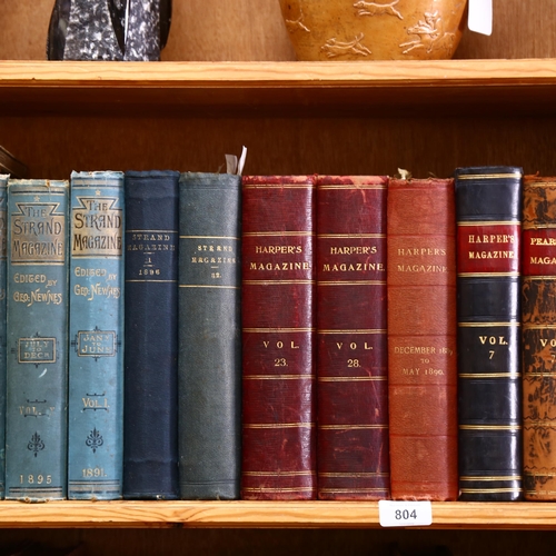 804 - A shelf of bound editions of Victorian and later magazines, including Harmsworth, Cassell's, and Har... 