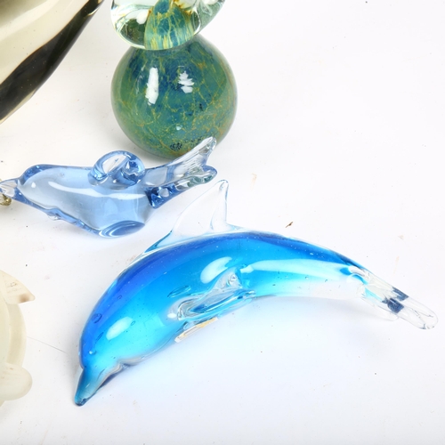 824 - An Art glass shark, length 35cm, a Mdina seahorse, glass dolphin etc