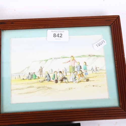 842 - A watercolour of wading birds, a beach scene, and Joan De Bethel, WI lady