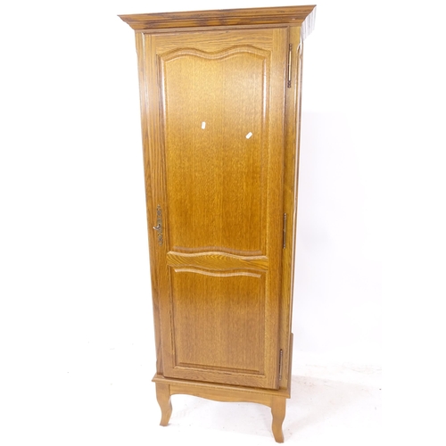 2291 - A French panelled oak single door hall cupboard, with adjustable shelves, W71cm, H185cm, D55cm, with... 