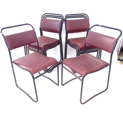 2295 - A set of 8 Vintage stacking chairs, by Cox, with rexine-upholstered seats