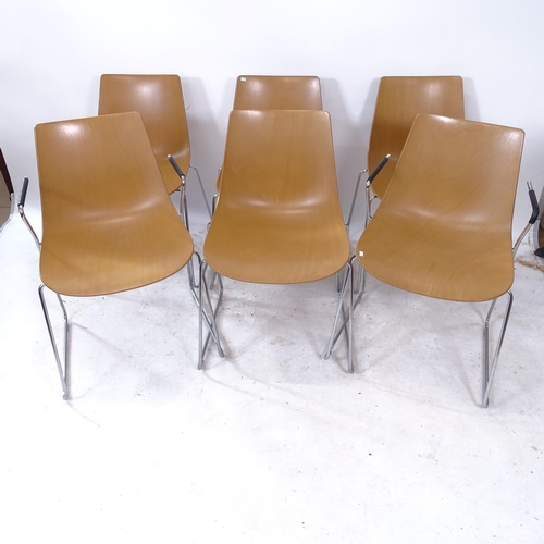 2296 - A set of 6 contemporary Allermuir Curve chairs, in moulded ply, with chrome sled base (2 armchairs a... 