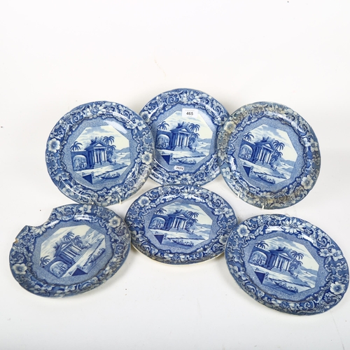 465 - A set of 6 19th century blue and white transfer dinner plates, Middle Eastern gateway scene, diamete... 