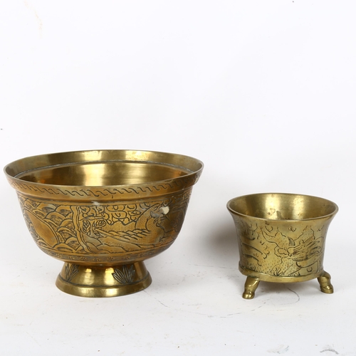 468 - 2 Chinese cast-brass censers, 6 character marks on base, largest diameter 19cm (2)