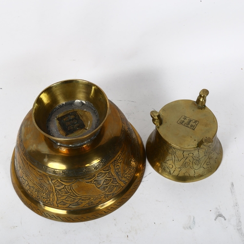 468 - 2 Chinese cast-brass censers, 6 character marks on base, largest diameter 19cm (2)