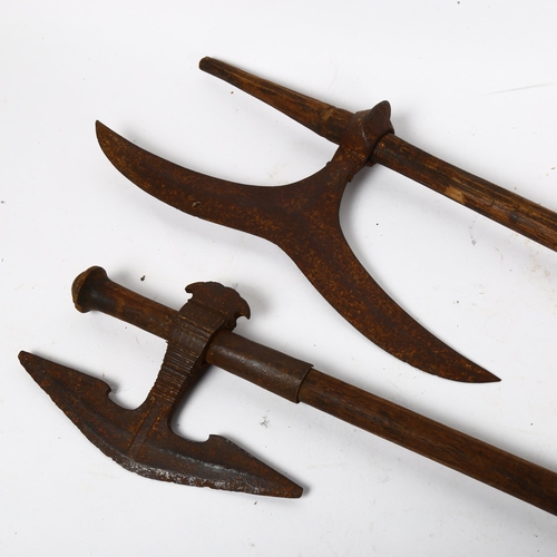 476 - 2 iron-headed war axes, largest overall length 83cm (2)