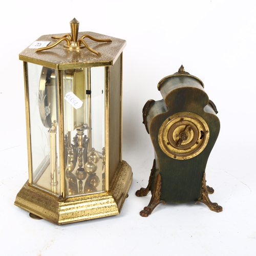 478 - Kundo quartz mantel clock, and Art Nouveau stained pine clock, height 19cm (2)