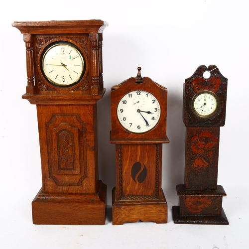 480 - 3 oak table-top longcase clocks, largest height 46cm (3)