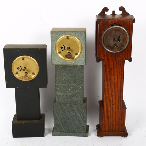 484 - 3 table-top longcase clocks, including slate example, largest height 31cm (3)