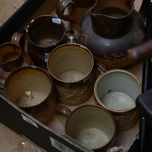 864 - Various Harvest mugs and jugs, a fishing rod, and a child's commode chair