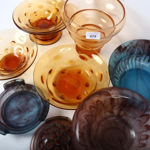 874 - 4 Webb's amber glass dishes, cloud glass bowls etc