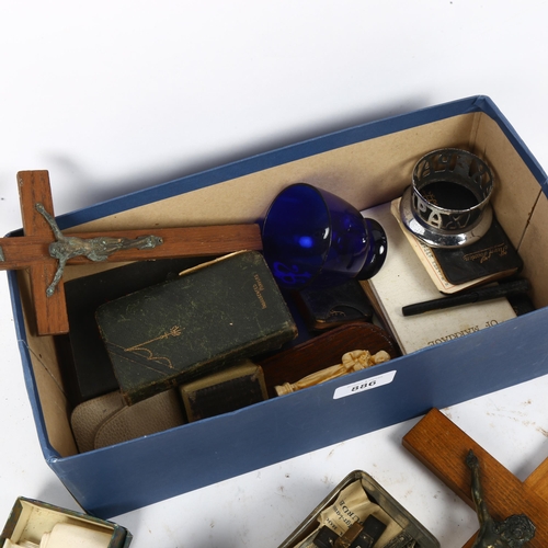 886 - A box of roseries, and another box with various crucifixes and artifacts